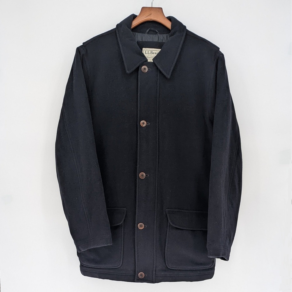 L.L. Bean Men's Wool Coat Jacket XL Regular 80% Wool Insulated Button Front Navy